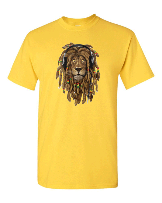 Rasta Lion With Headphone T-shirt Music T-shirt - Fivestartees