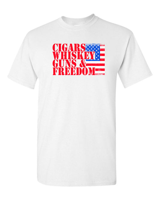 Cigars Whiskey Guns and Freedom T-shirt - American T-shirt 2nd A tees - Fivestartees